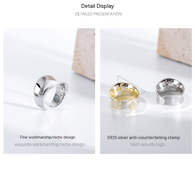 S925 Sterling Silver Ring Irregular Concave Female Ring