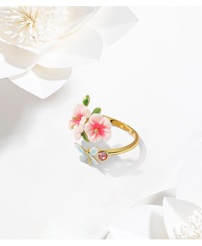 Eternal Love Hibiscus Flower Dragonfly Ring Special-interest Design