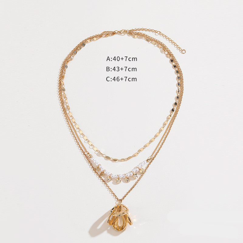 Pendientes de collar gemelo de flores de metal para mujer