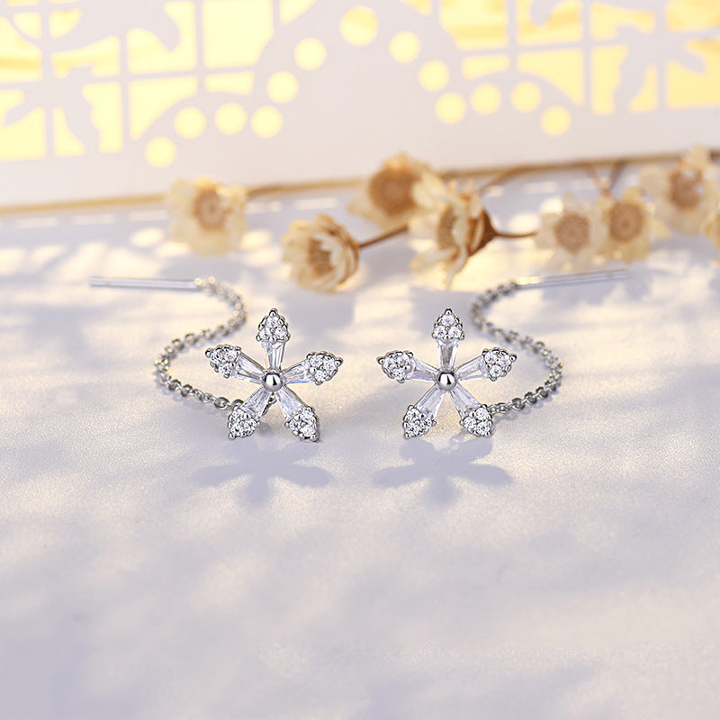 Boucles d'oreilles longues fleur de cristal pour femmes