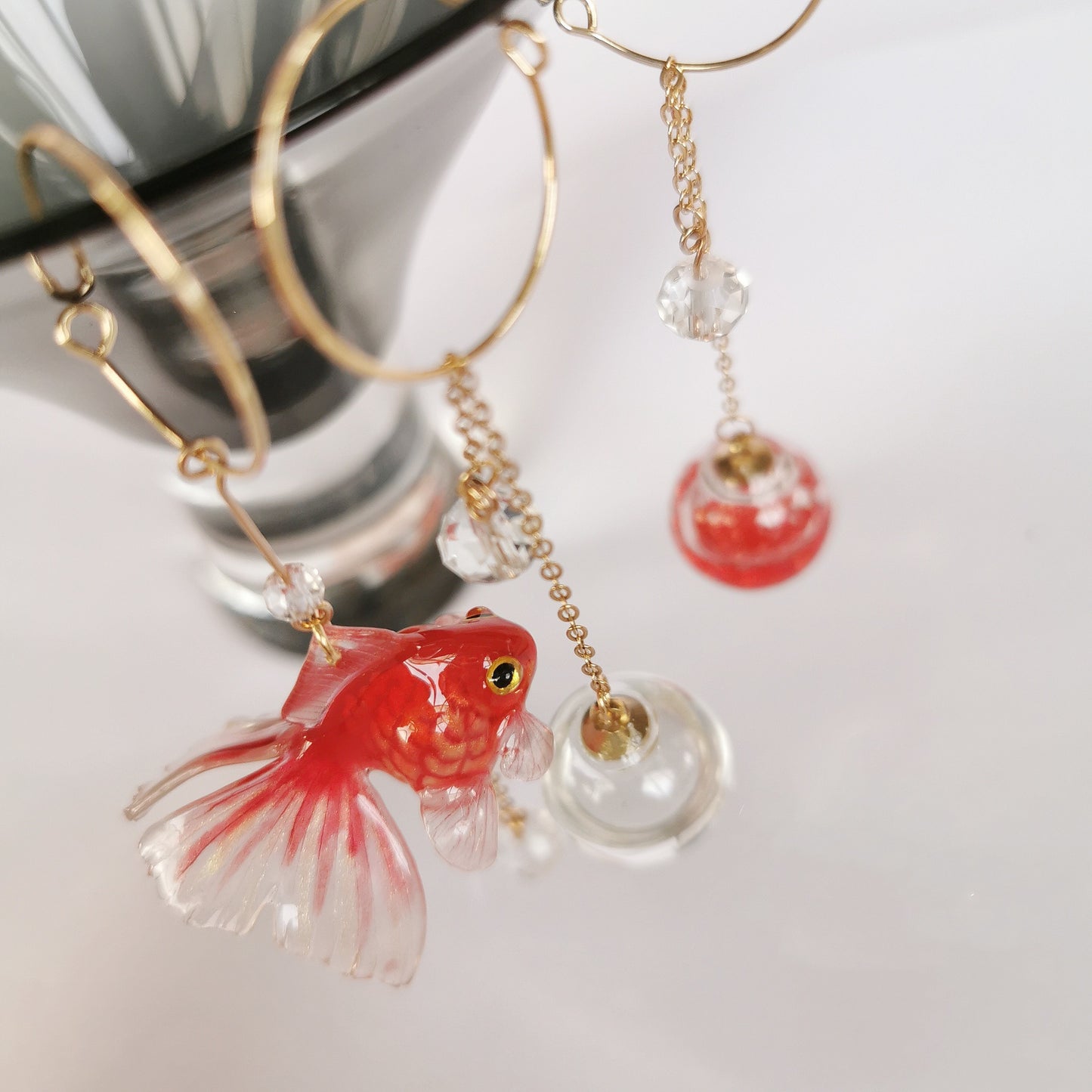 Boucles d'oreilles tridimensionnelles Red Goldfish Koi