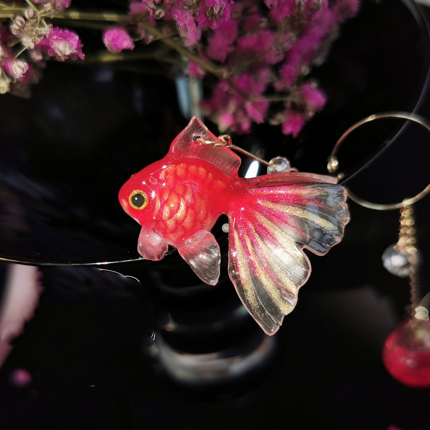 Boucles d'oreilles tridimensionnelles Red Goldfish Koi
