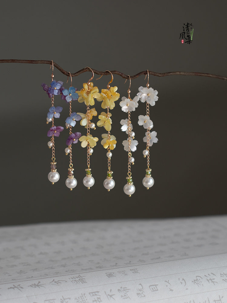 Boucles d'oreilles Cheongsam Boucles d'oreilles à pampilles de fleurs en acétate
