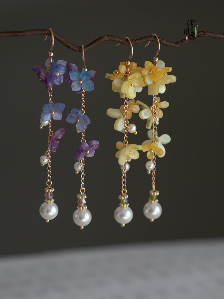 Boucles d'oreilles Cheongsam Boucles d'oreilles à pampilles de fleurs en acétate