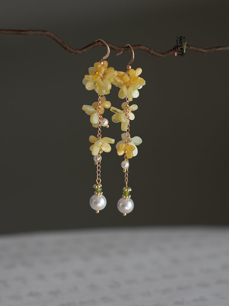Boucles d'oreilles Cheongsam Boucles d'oreilles à pampilles de fleurs en acétate