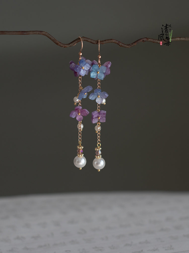 Boucles d'oreilles Cheongsam Boucles d'oreilles à pampilles de fleurs en acétate