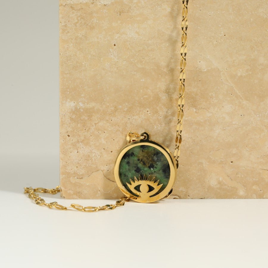 Collier en pierre naturelle Simple, placage en acier inoxydable, lumière du soleil, or véritable 18 carats