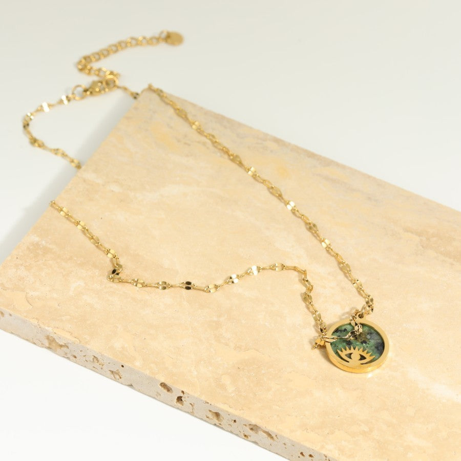 Collier en pierre naturelle Simple, placage en acier inoxydable, lumière du soleil, or véritable 18 carats