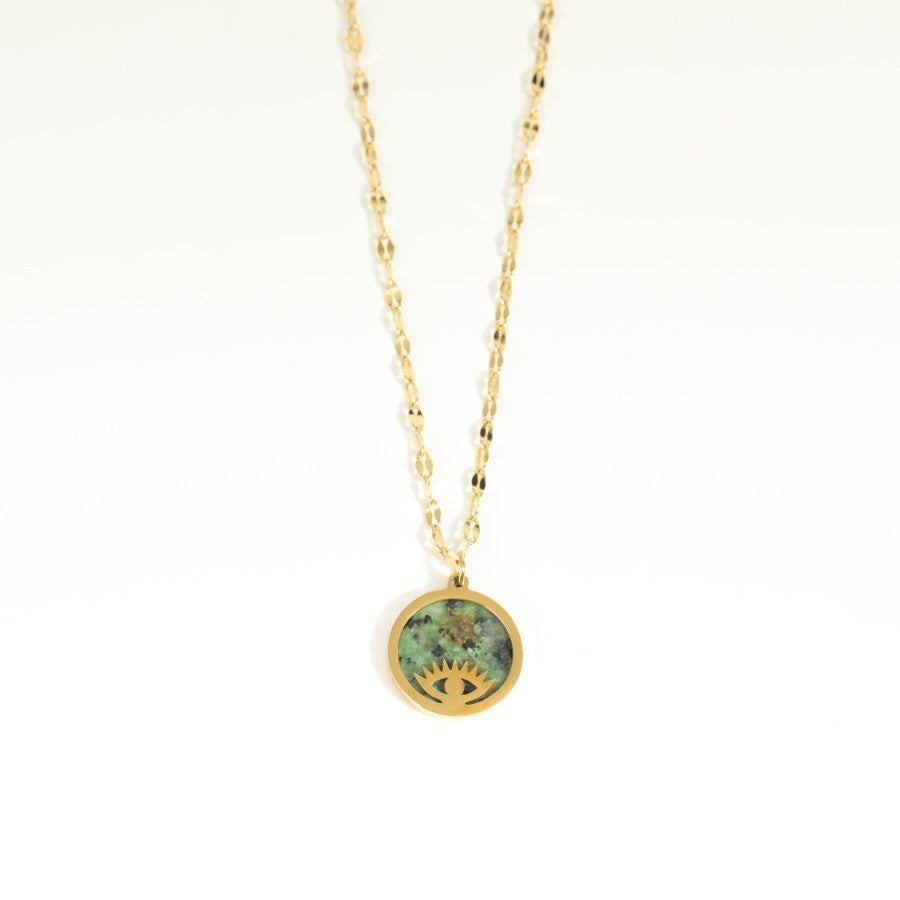 Collier en pierre naturelle Simple, placage en acier inoxydable, lumière du soleil, or véritable 18 carats