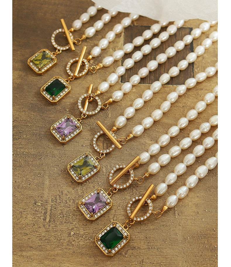 Chaîne de clavicule en Zircon, ornement rétro, perle d'eau douce, boucle OT