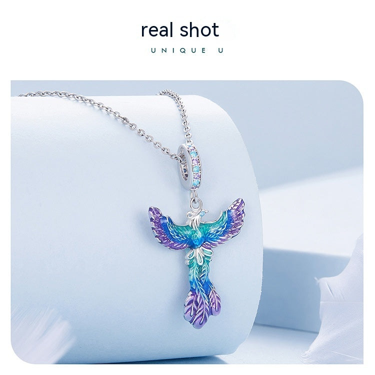 Dégradé goutte d'huile exquis Phoenix Bracelet à bricoler soi-même collier pendentif aile intelligente S925 argent perlé