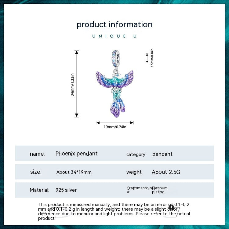 Dégradé goutte d'huile exquis Phoenix Bracelet à bricoler soi-même collier pendentif aile intelligente S925 argent perlé