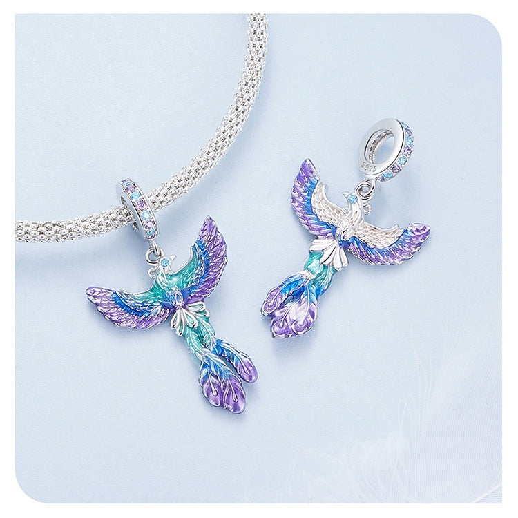 Dégradé goutte d'huile exquis Phoenix Bracelet à bricoler soi-même collier pendentif aile intelligente S925 argent perlé