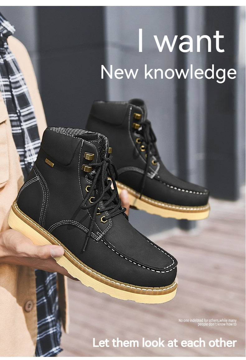 Botas de trabajo de cuero genuino de caña alta a la moda informal británica para hombres