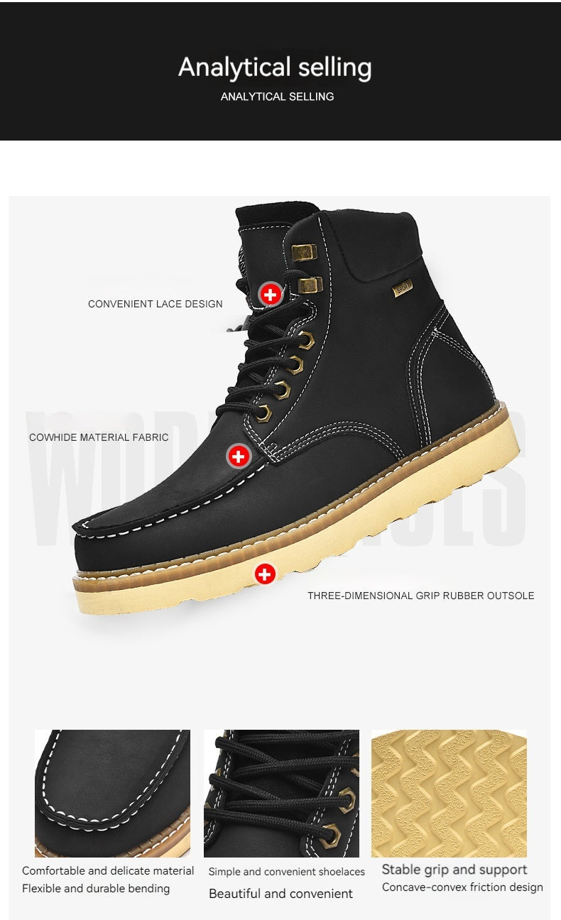 Botas de trabajo de cuero genuino de caña alta a la moda informal británica para hombres