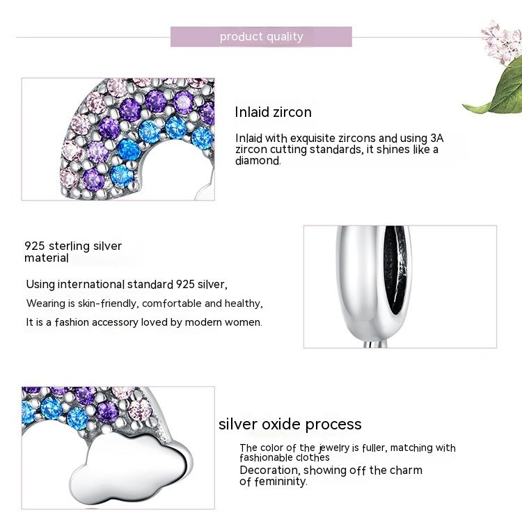 Accessoires d'ornements de pendentif en argent sterling S925 de couleur arc-en-ciel