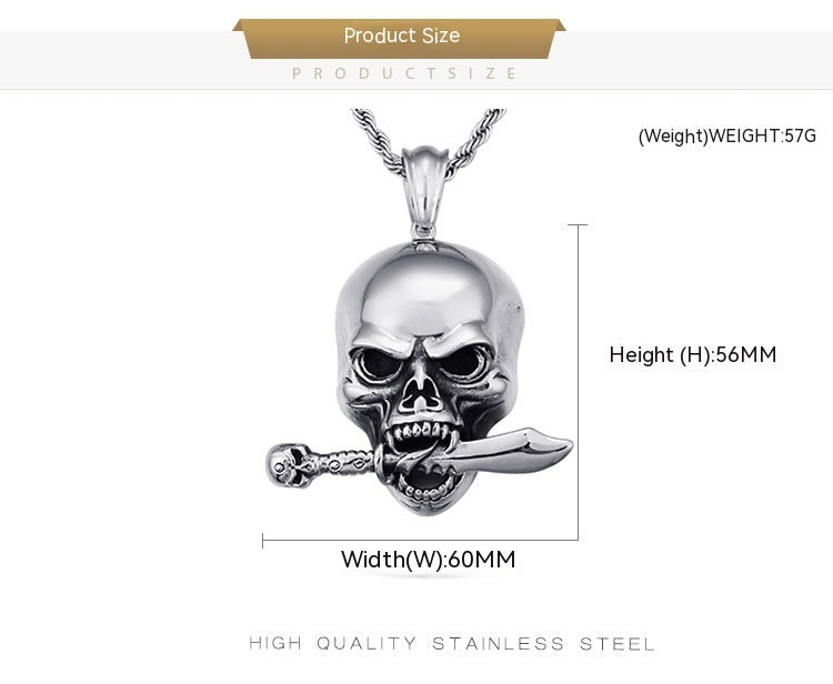Collier Punk européen et américain pour hommes, pendentif crâne en acier titane exagéré, dominateur