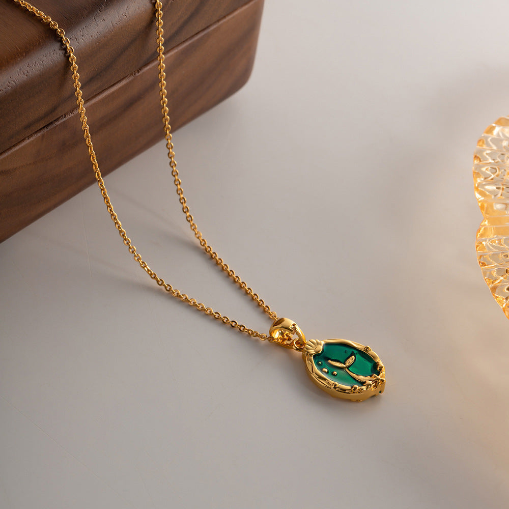 Collier dégoulinant double face en mousse de poisson princesse queue de poisson double face en acier titane plaqué or 18 carats