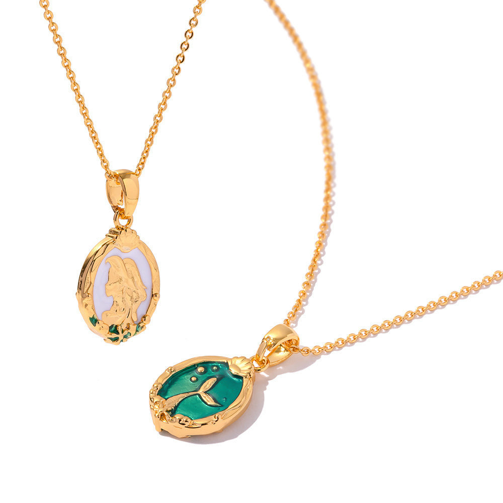 Collier dégoulinant double face en mousse de poisson princesse queue de poisson double face en acier titane plaqué or 18 carats