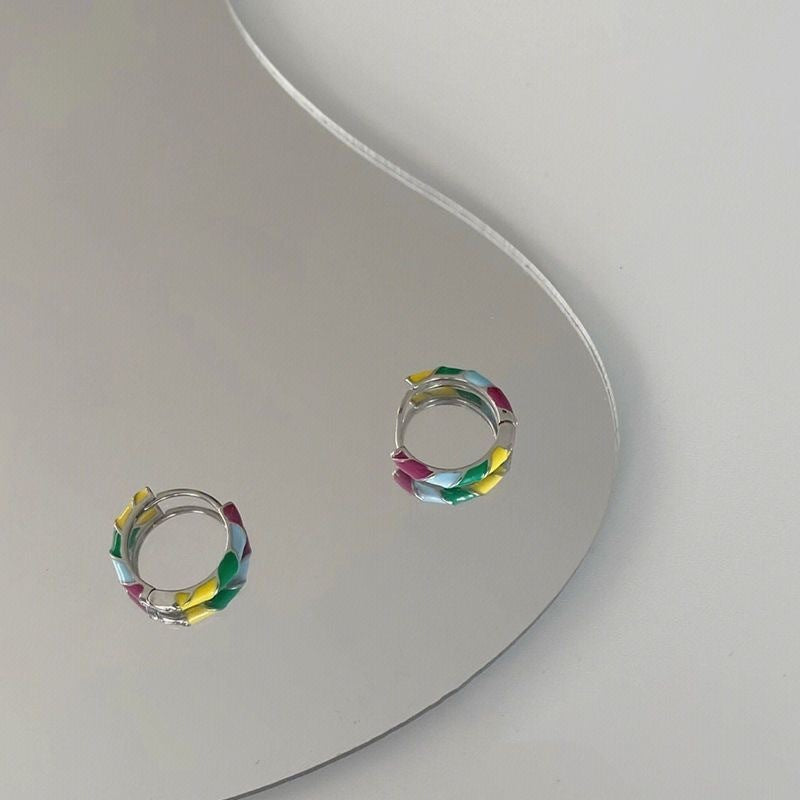 Colored Drip Glaze Enamel Round Ring Earrings