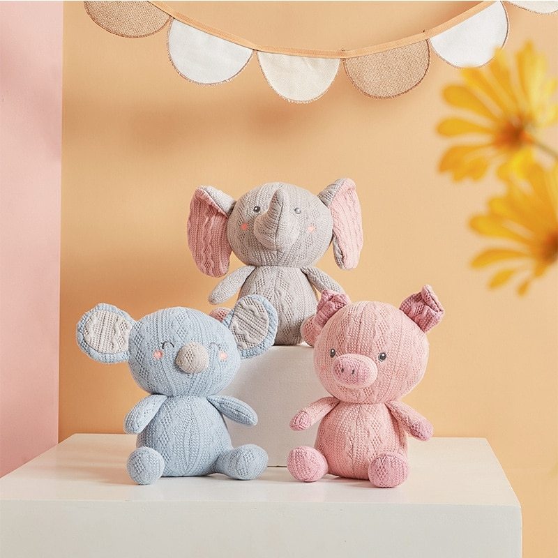 Jouets pour bébé en laine tricotée pour apaiser la poupée lapin, koala, cochon, éléphant 