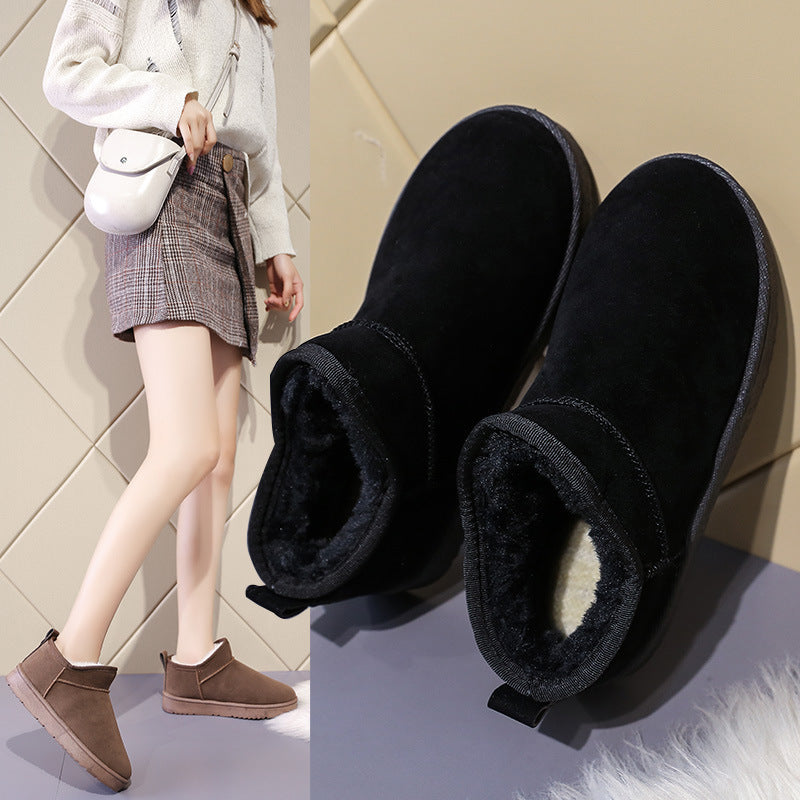 Chaussures en coton de couleur unie, bottes courtes de sport décontractées doublées de polaire