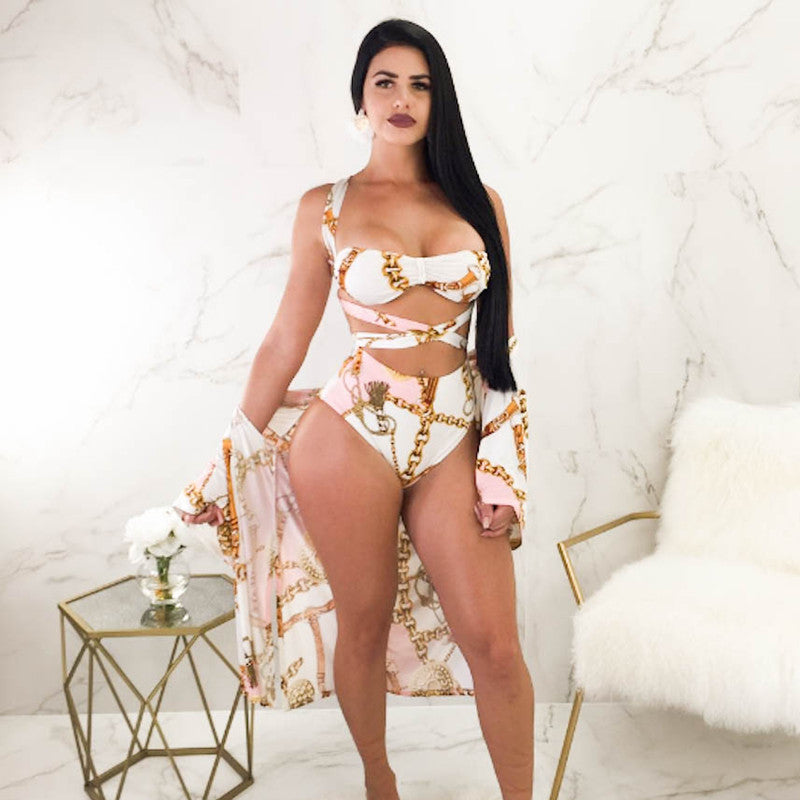 Maillot de bain sexy bikini taille haute fendu