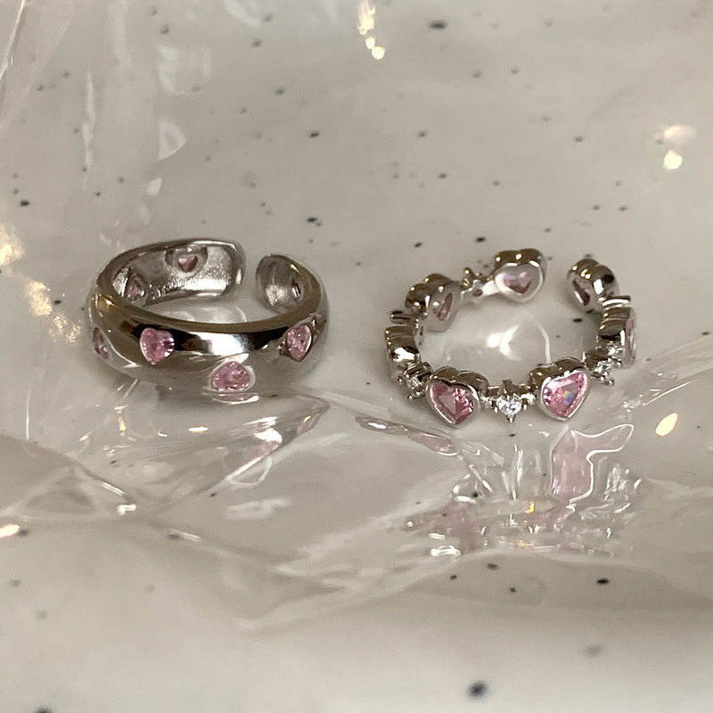 Bague Femme Zircon Coeur Amoureux Doux et Cool