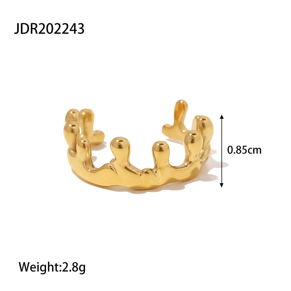 Stainless Steel Plated 18K Gold Crowns  Ring Geometric Irregular