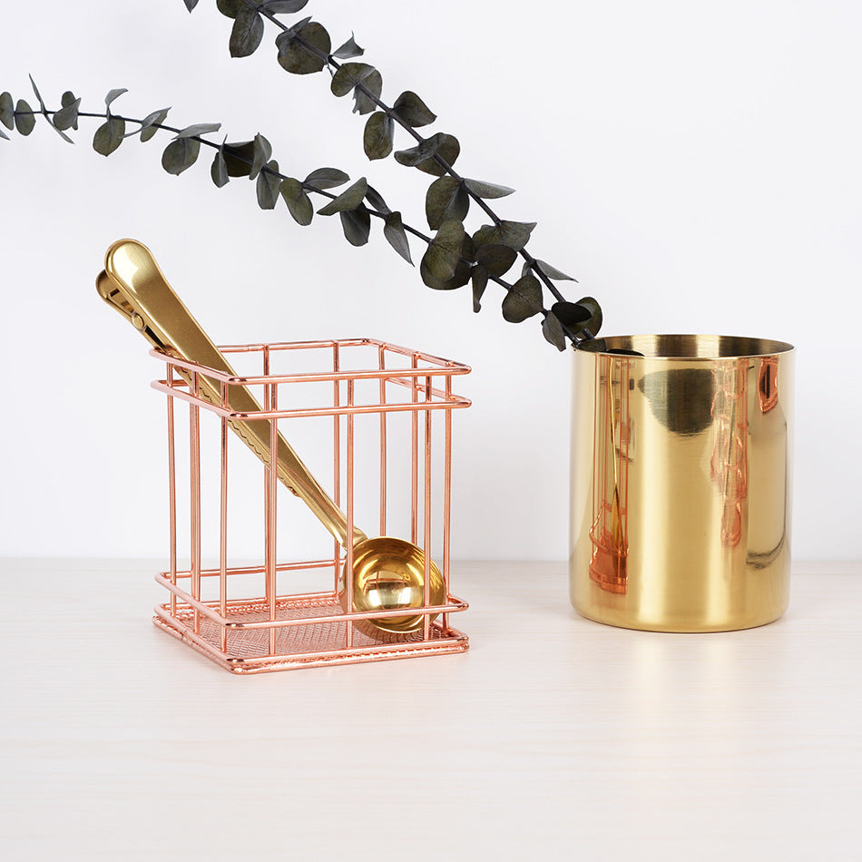 Iron rose gold square round pen holder sundry desktop