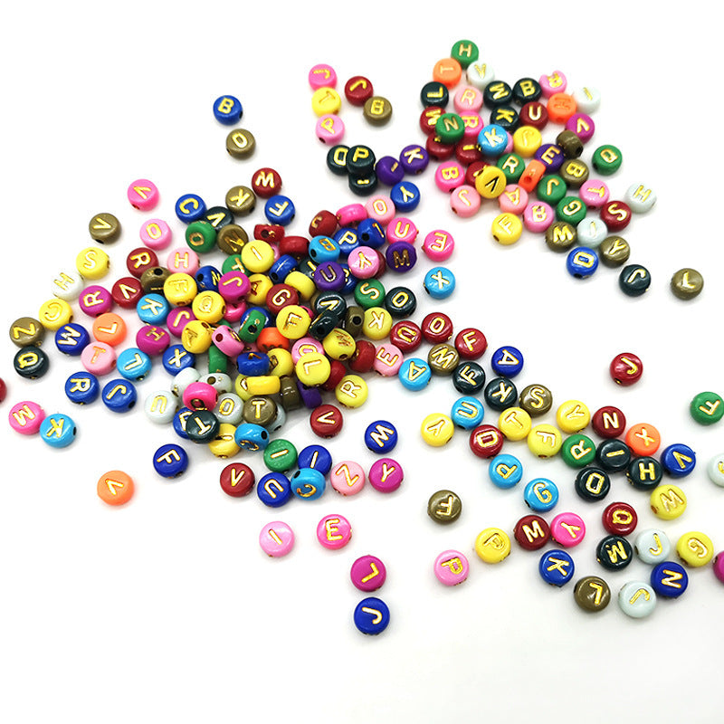 Acrylic Letter Beads Chocolate Color Flat Round Color English Letter Bead Accessories