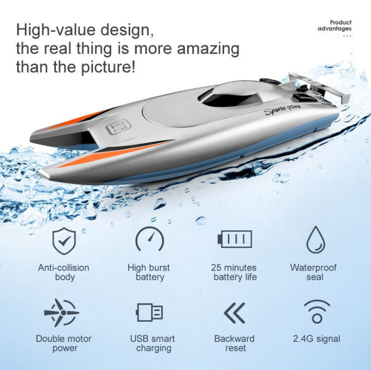 Bateau de course électrique télécommandé à grande vitesse, batterie de grande capacité 7.4V, 2 canaux, 2.4G, bateaux télécommandés pour enfants
