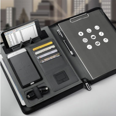 Dossier rechargeable multifonctionnel carnet de voyage livre de composition sac de gestionnaire d'entreprise dossier de fichiers avec chargeur d'alimentation sans fil support de sac mobile