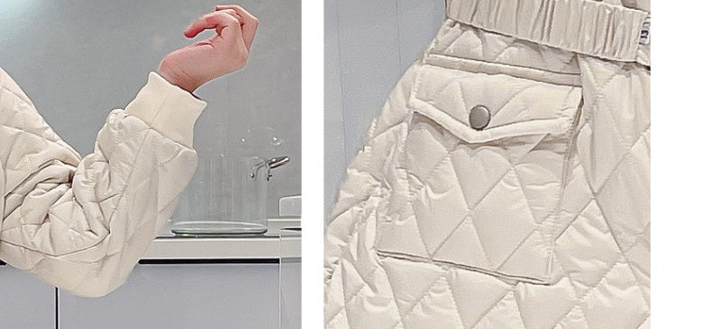 Chaqueta acolchada cálida con solapa grande y cintura gruesa de forro polar