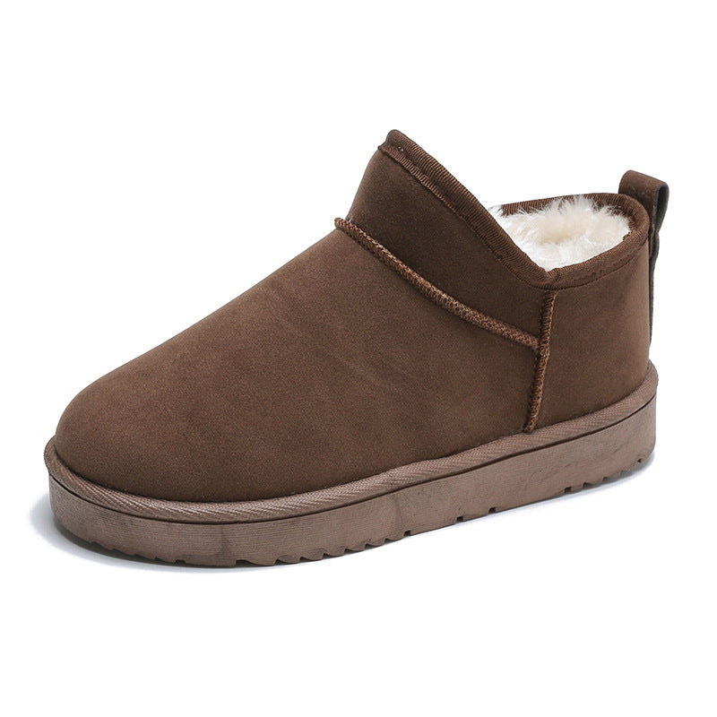 Chaussures en coton de couleur unie, bottes courtes de sport décontractées doublées de polaire