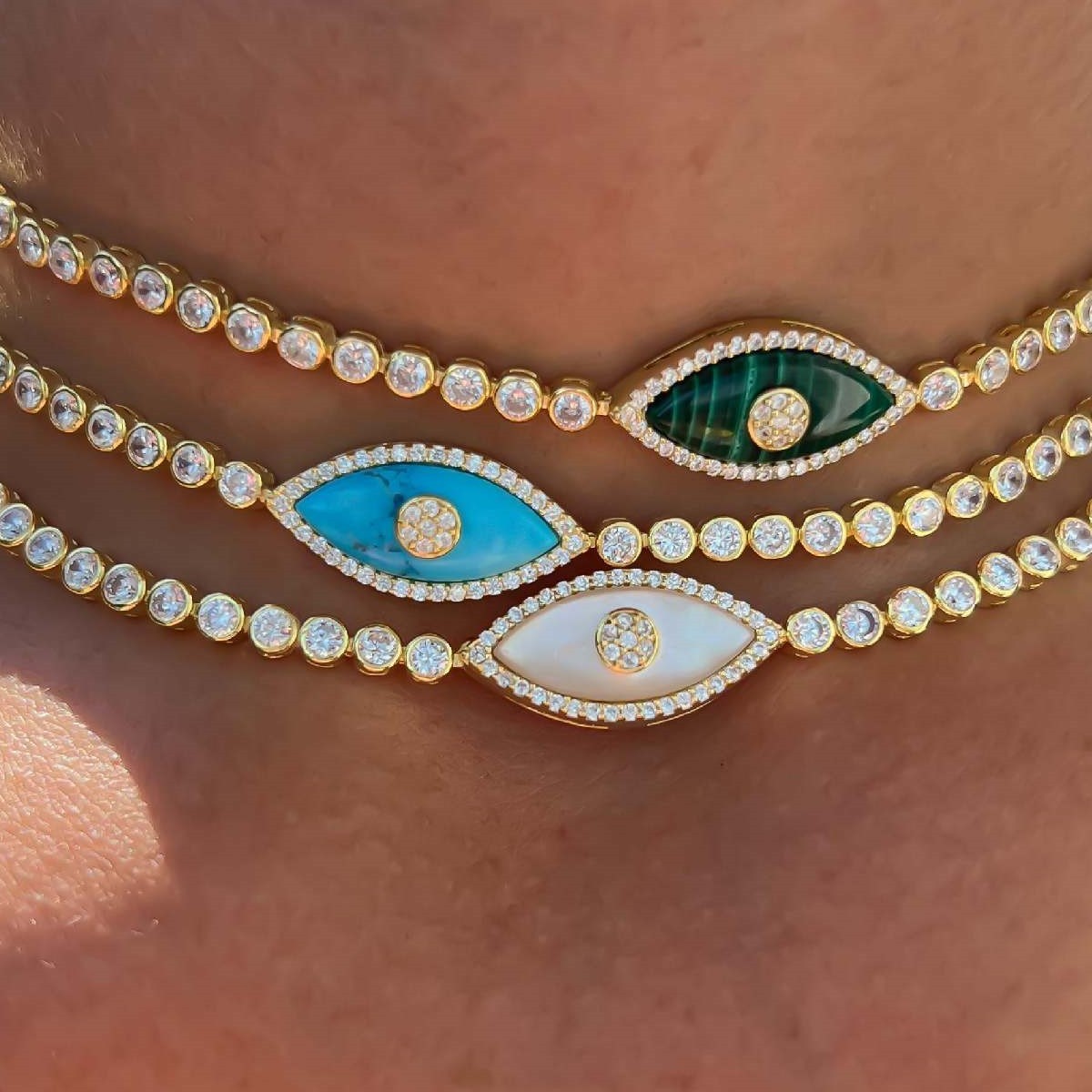 Collier œil du diable européen et américain, pendentif en Zircon, galvanoplastie en acier inoxydable 18K