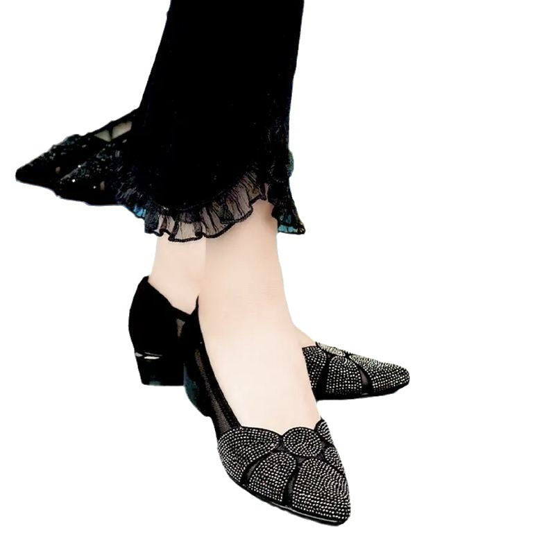 Mid Heel Soft Leather Summer Sandals Hollow Mesh