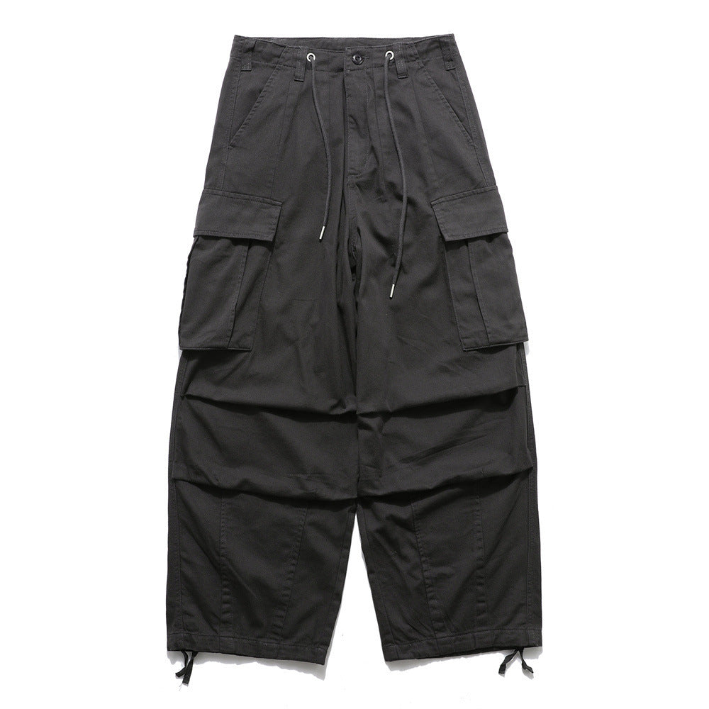 Men's Loose Casual Pleated Knee Multi-pocket Sports Drawstring Ankle Banded Pants