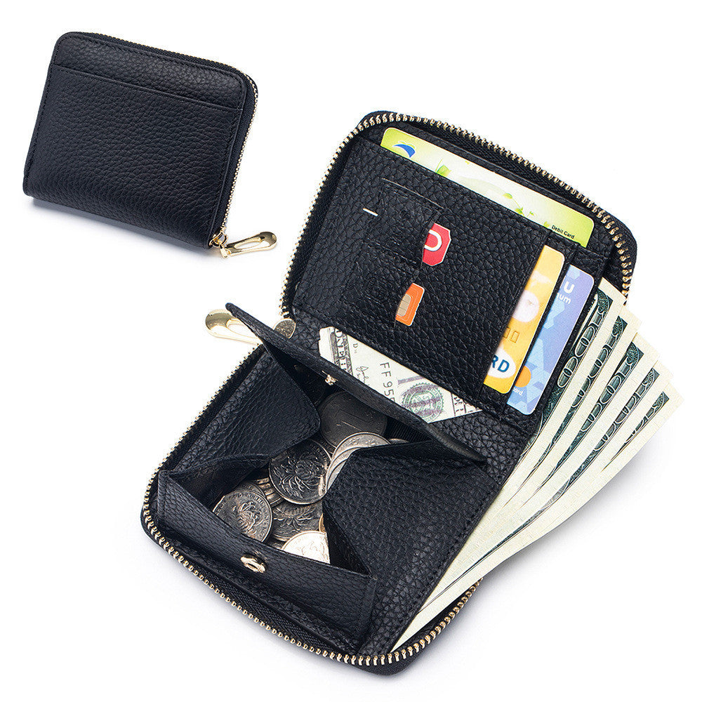 Portefeuille court multifonctionnel en cuir pour femme