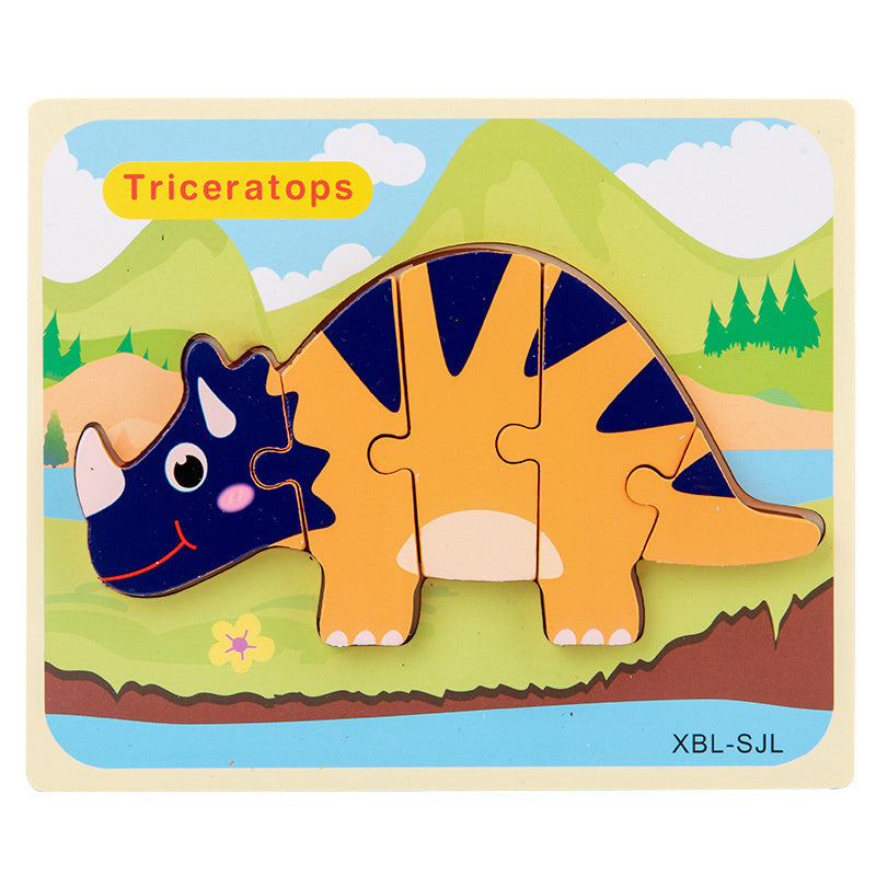 Puzzle 3D en bois pour bébé, dessin animé dinosaure, jouets éducatifs Montessori pour enfants, apprentissage précoce