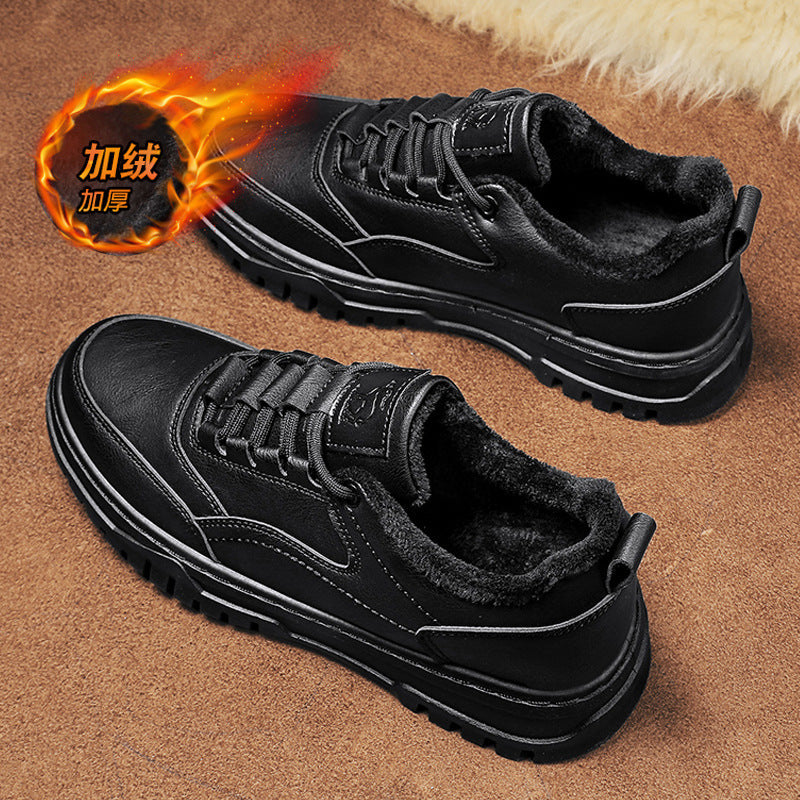 Chaussures basses en cuir de loisirs chaudes et épaisses brossées, automne et hiver