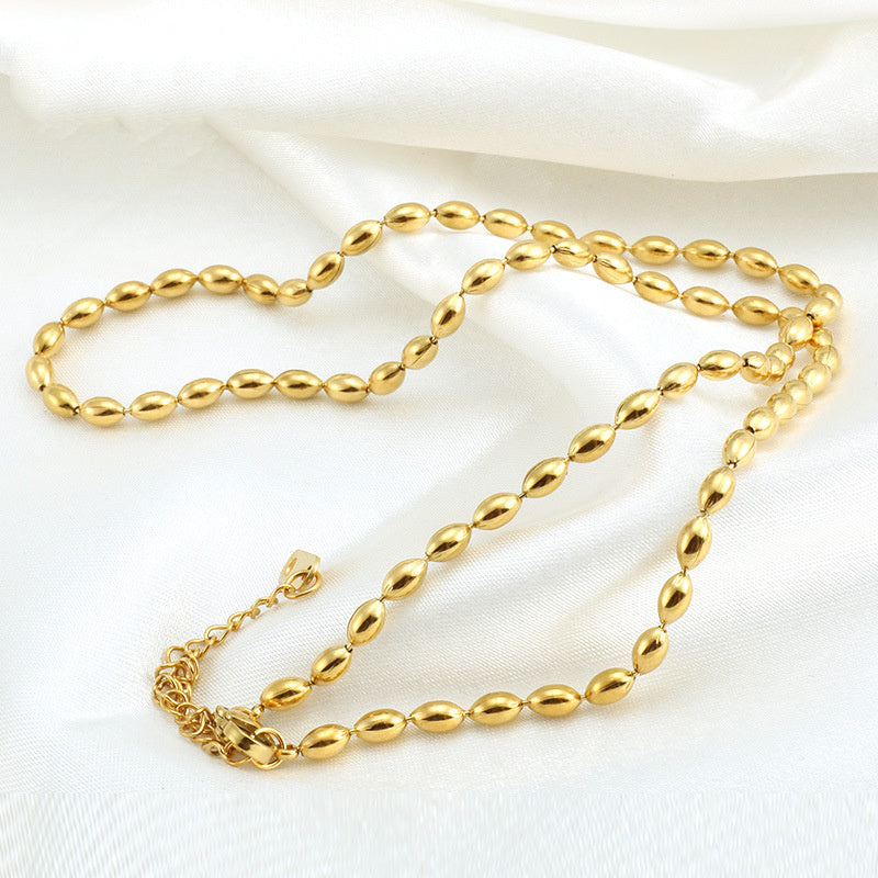 Collier chaîne de perles ovales plaquées acier inoxydable 18 carats