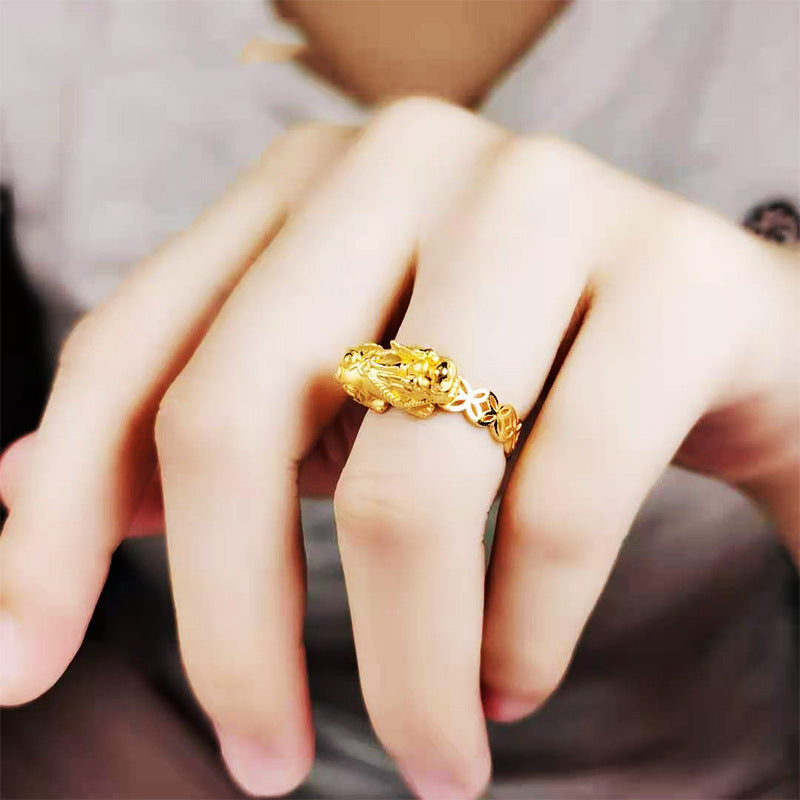 Brass Gold Plated Money Drawing And Luck Changing Coin Pixiu Ring