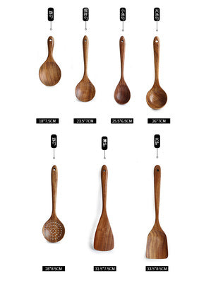 Vaisselle en bois naturel de teck de thaïlande, cuillère louche tourneuse longue passoire à riz écumoire cuillères de cuisine cuillère ensemble d'outils de cuisine