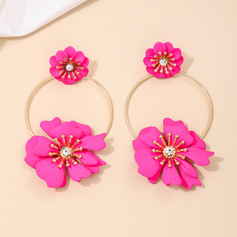 Boucles d'oreilles à fleurs, anneau de voyage de vacances, personnalité douce, tendance, pour dame
