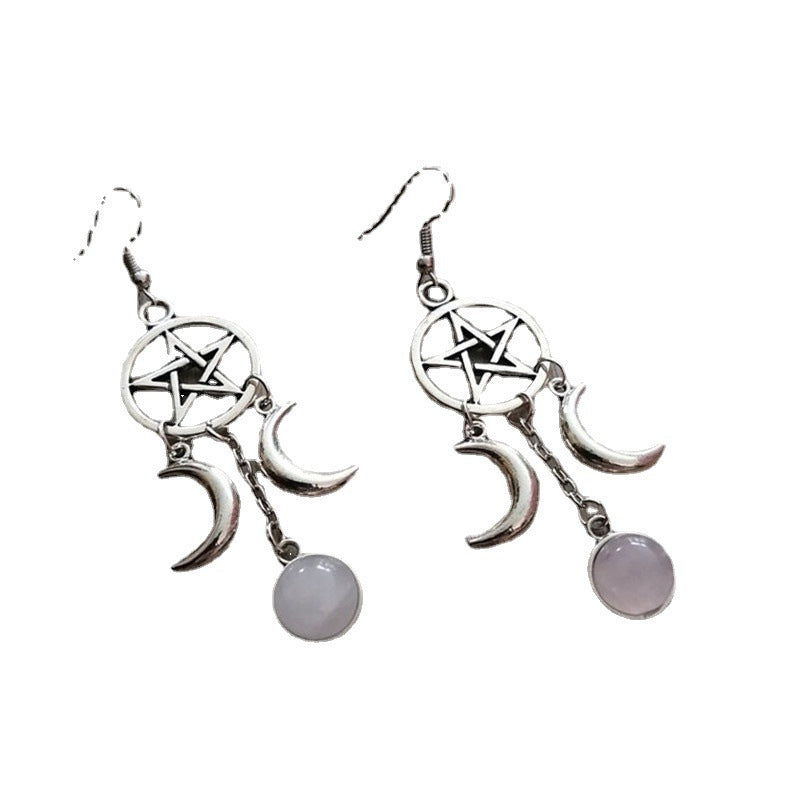 Boucles d'oreilles pierre violette étoile à cinq branches pierre naturelle