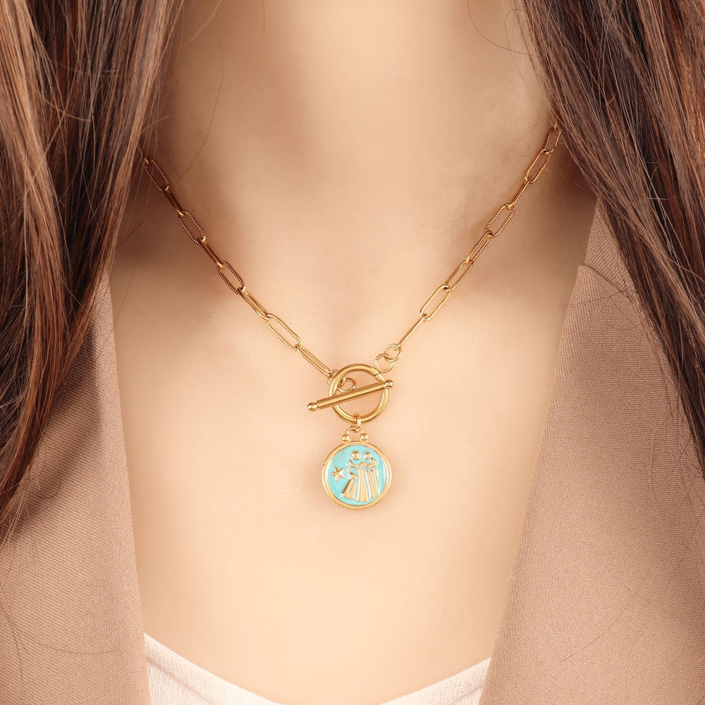 Blue 12 Twelve Constellations Necklace Constellation Clavicle