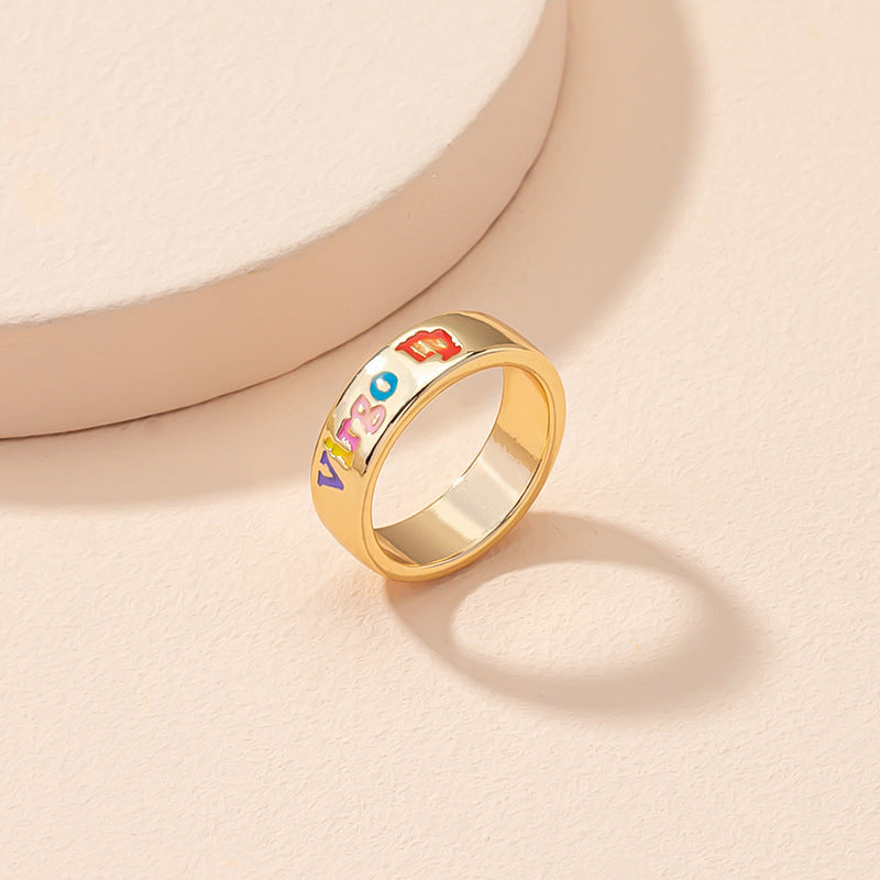 Oil Dripping Twelve Constellation Free Size Rings