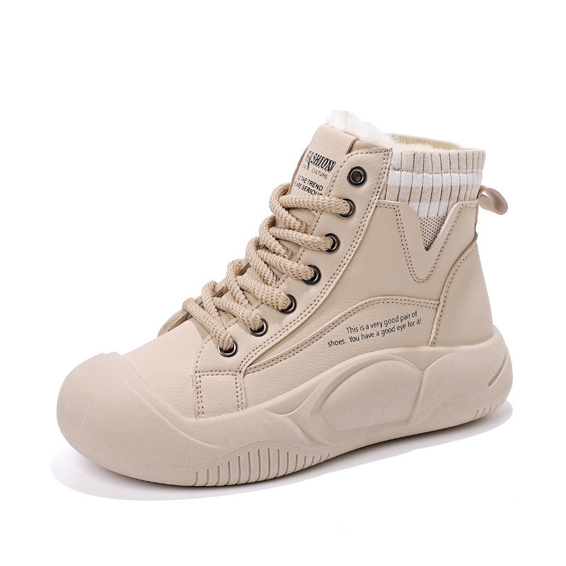 Chaussures décontractées montantes doublées de polaire pour femmes, automne et hiver