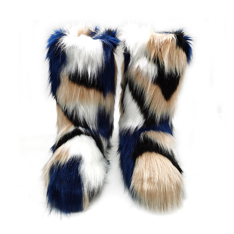 Bottes de neige en peluche pour femmes, bottes mi-hautes plates de couleur grande taille